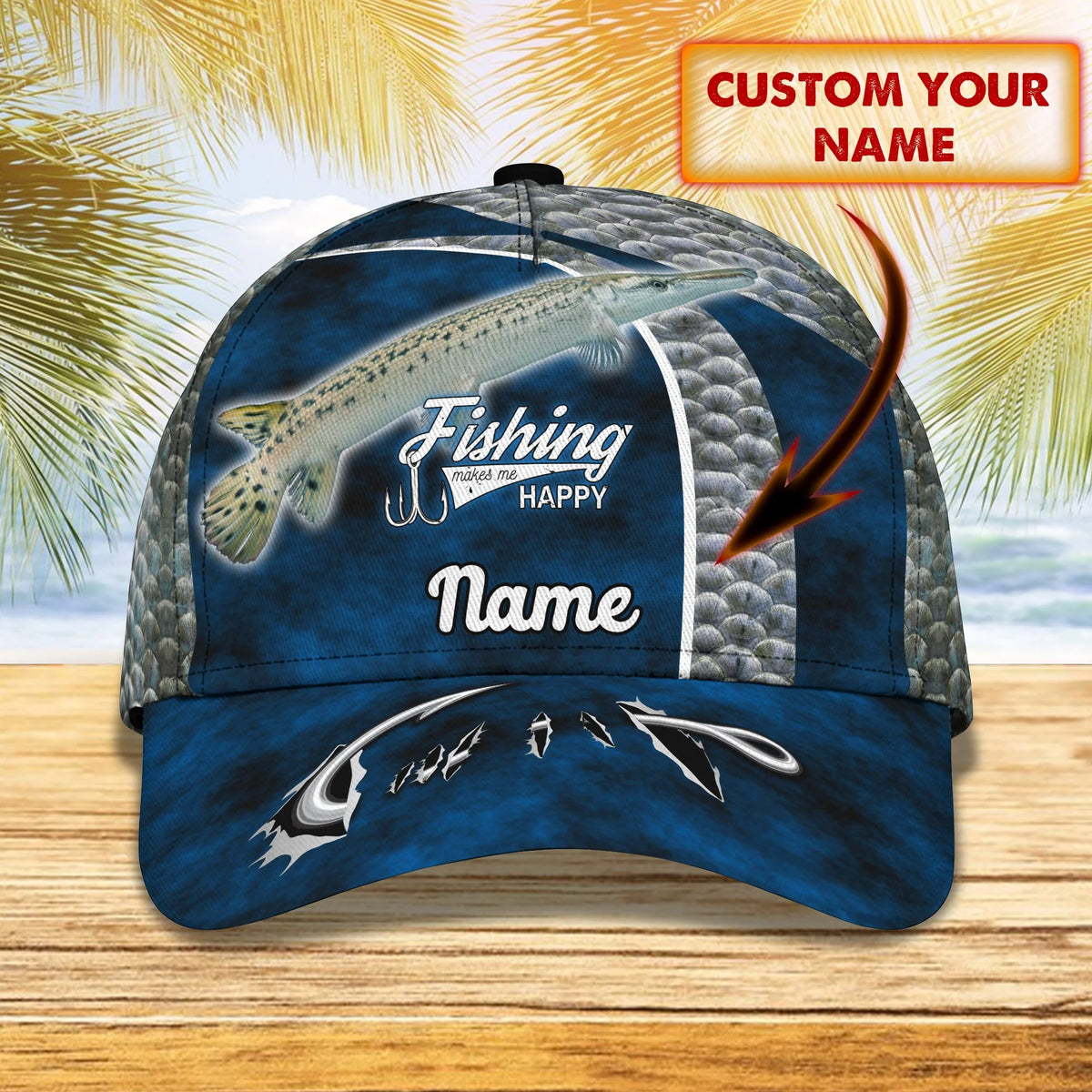 Gar Fishing (Blue) - Personalize Name Cap  - Loop - Ntp-201 FISH0245