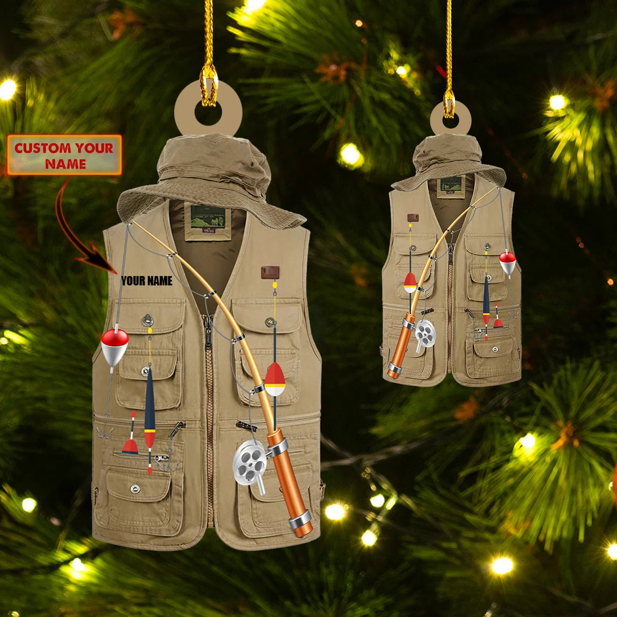 Fishing Ornament - Custom Shaped Ornament - Waistcoat Fishing - 43 ORN0037