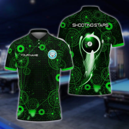 Custom Shooting Stars 8 Ball Gear Billiard Polo Shirts For Men, Custom Billiard Shirts BLD0070