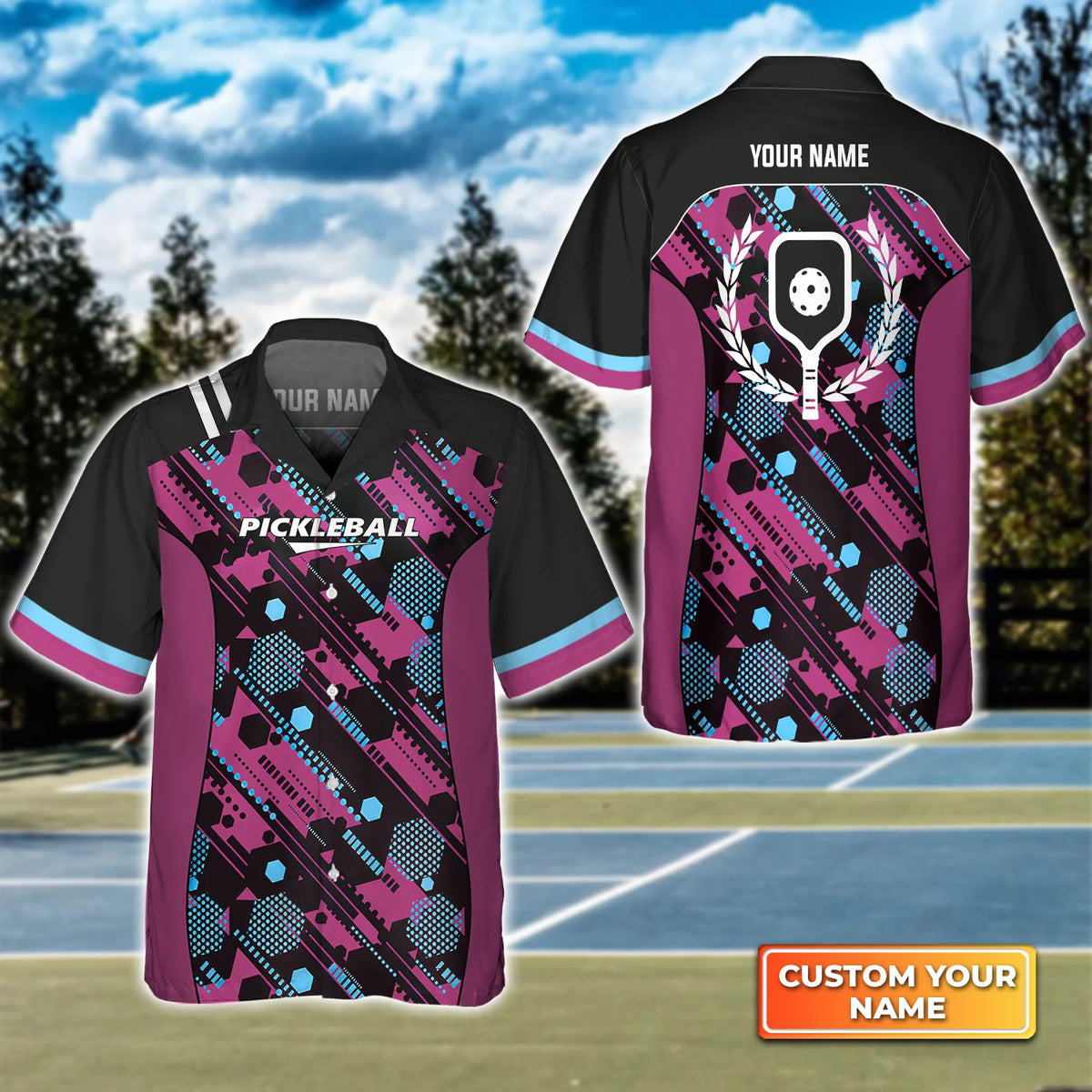 Hexagon Pattern Pickleball Personalized Name 3D Hawaiian Shirt QB95 Gift For Pickleball Player PKL0037