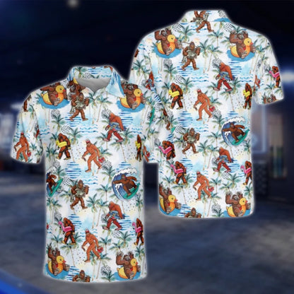 Tropical Bigfoot Beach Golf Polo Shirt For Men, Bigfoot Golf Shirts GOF0152