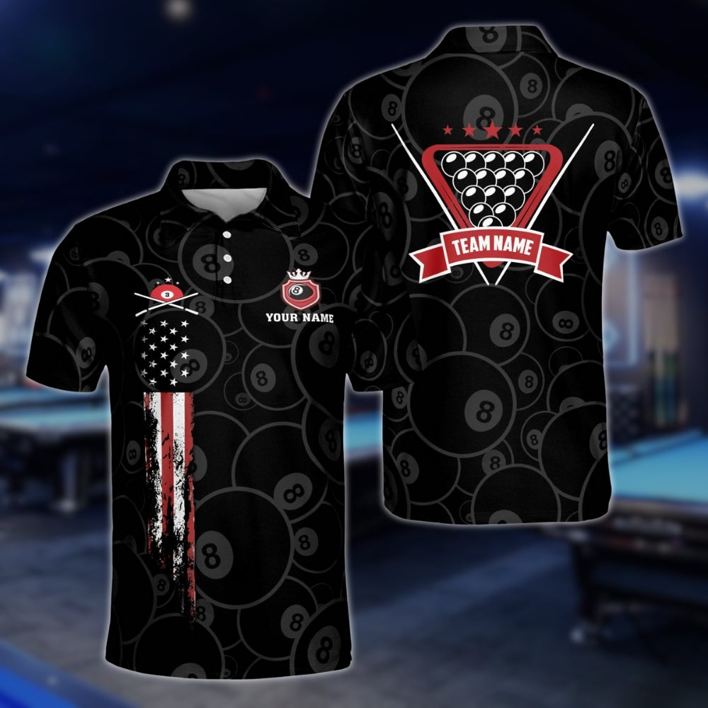 Custom Black 8 Ball Billiard Polo Shirt For Men, Custom 8 Ball Pool Team Shirts BLD0189