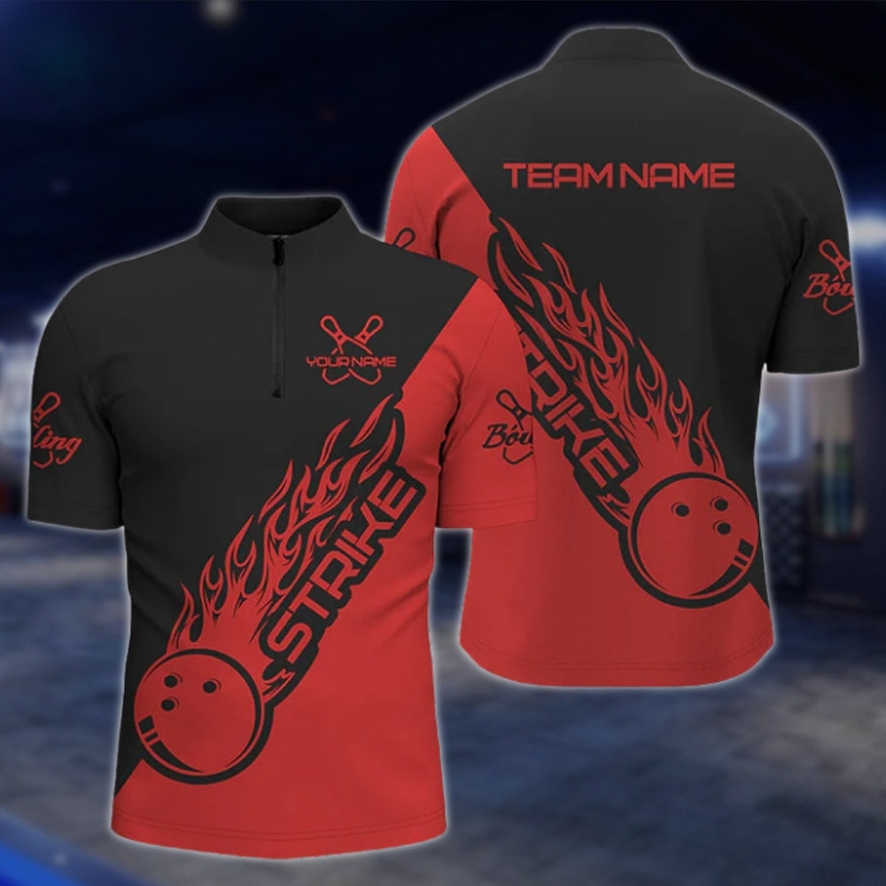 Custom Flame Ball Red Black Bowling Jersey For Mens, Custom Flame Bowling Team Shirts SO0534 BOW0273