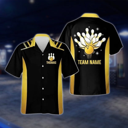 Custom Team Black And Yellow Bowling Hawaiian Shirt Men Women, Custom Bowling Team Shirts BZ0262 BOW0286