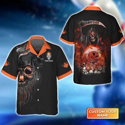 Orange Grim Reaper Bowling Personalized Name 3D Hawaiian Shirt QB95 Gift For Bowler ORN0248