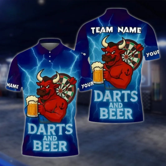 Dart And Beer Bull Custom Mens Dart Polo Shirt, Custom Bull Dart Team Shirts DAT0431