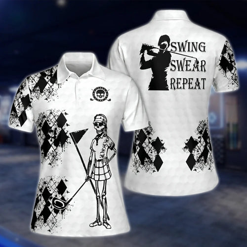 Swing Swear Repeat Golf Polo Shirts For Women, Ladies Funny Golf Shirts GOF0285