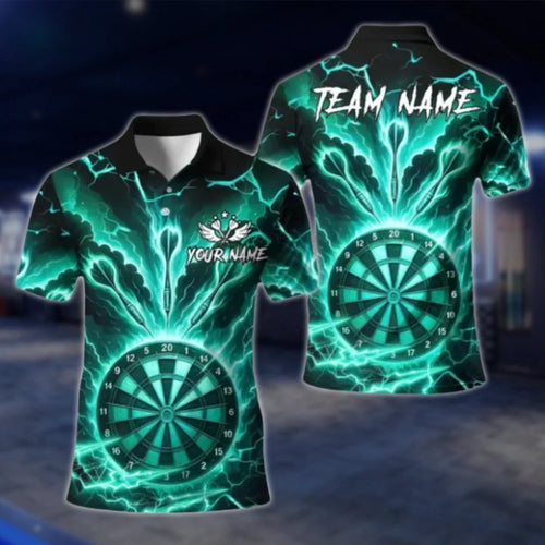 Custom Thunder Cyan Dart Polo Shirt For Men, Custom Team Thunder Darts Shirts DAT0370