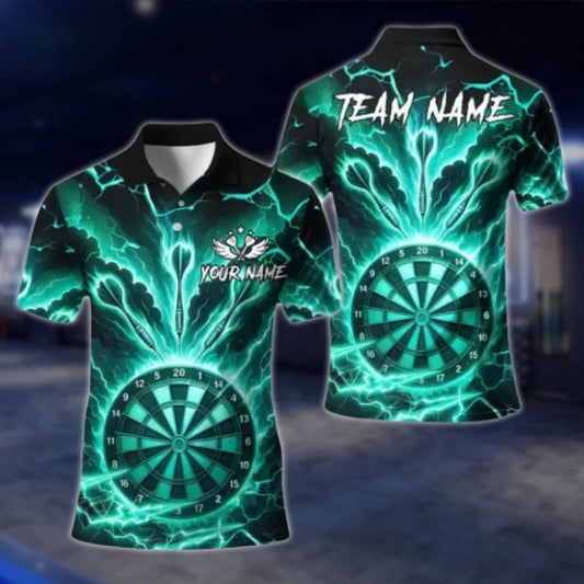 Custom Thunder Cyan Dart Polo Shirt For Men, Custom Team Thunder Darts Shirts DAT0370