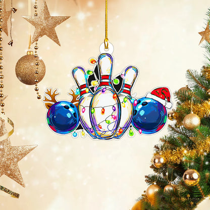 Blue Bowling Ball White Skittles Christmas Ornament ORN0076