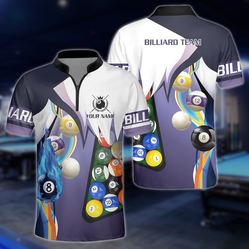 Purple And White Custom Team Billiard Jersey For Mens, Custom Pool Billiard Shirts BLD0215