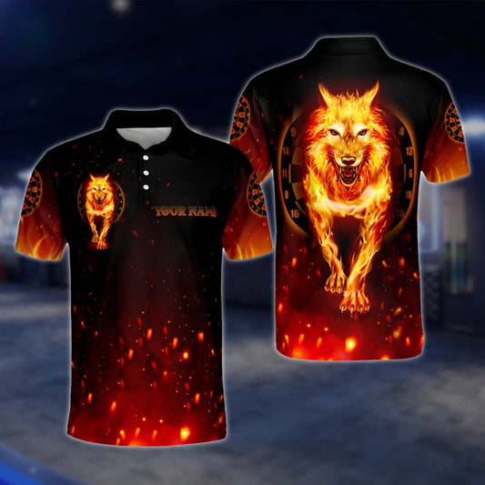 Custom Wolf Flame Dart Polo Shirt For Men, Custom Wolf Dart Shirt DAT0450