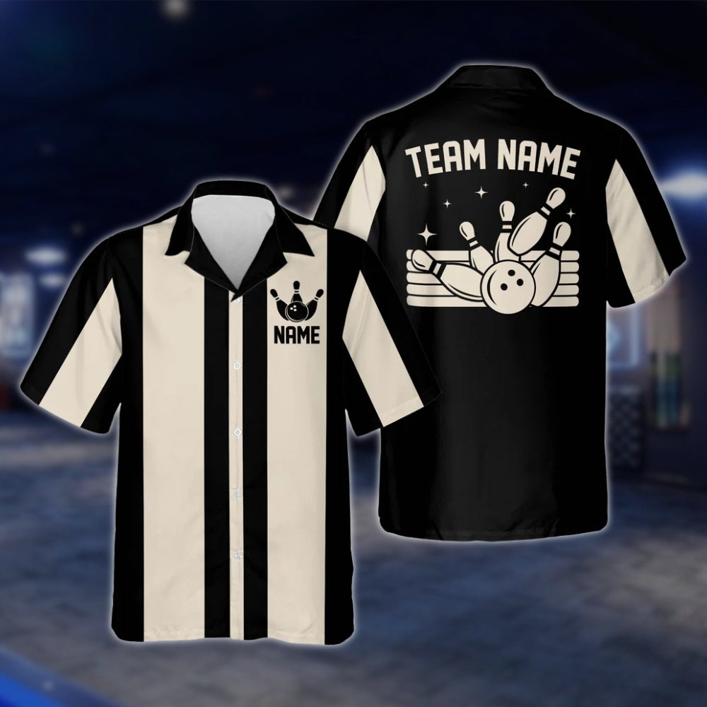 Custom Vintage Bowling Hawaiian Shirt For Men And Women, Black And Beige Custom Vintage Bowling Team Shirts BE0005 BOW0353