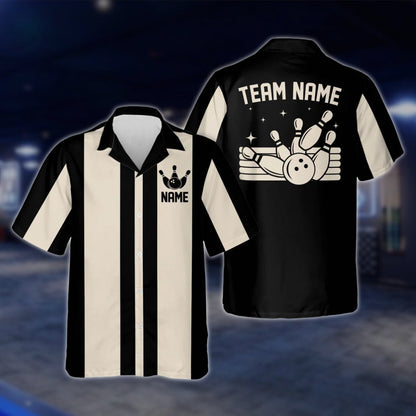 Custom Vintage Bowling Hawaiian Shirt For Men And Women, Black And Beige Custom Vintage Bowling Team Shirts BE0005 BOW0353