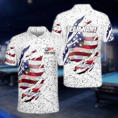 Custom American Flag Billiard Polo Shirt Men, Custom Patriotic Billiard Team Shirts BLD0300