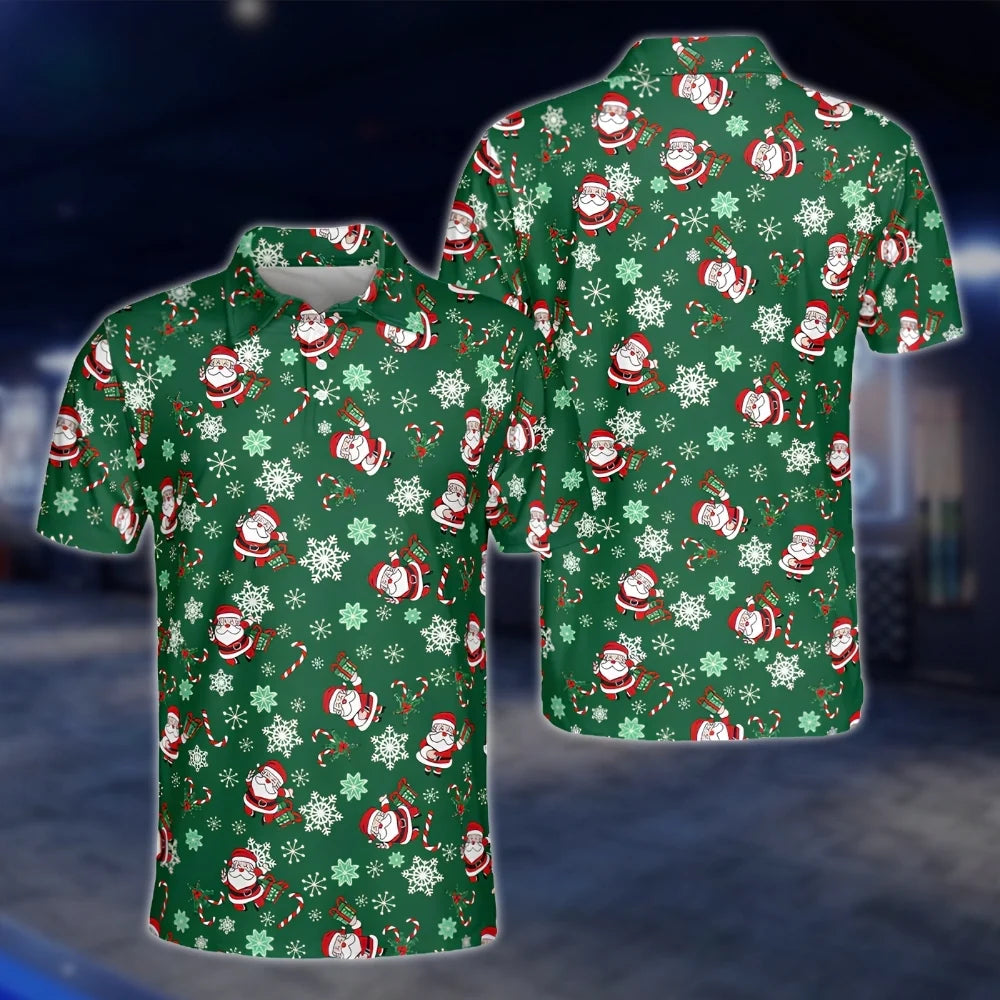 Funny Santa Green Mens Golf Polo Shirt, Christmas Golf Shirt For Men GOF0142