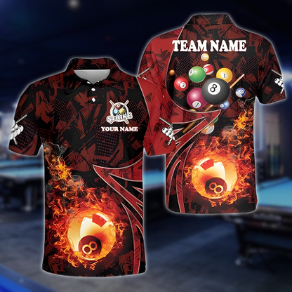 Custom Flame 8 Ball Billiard Polo Shirt For Mens, Custom Flame Billiard Team Shirts BLD0108