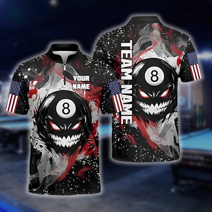 Custom Angry 8 Ball Men's Billiard Jerseys Shirt, Custom 8 Ball Billiard Team Shirts BLD0068