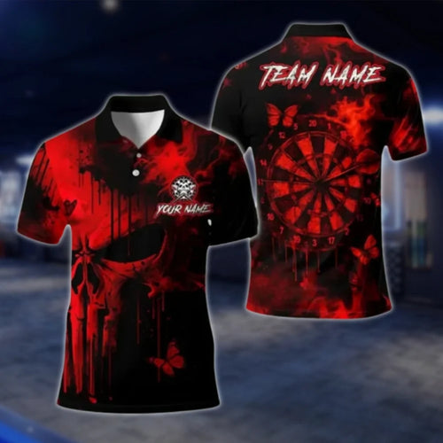 Personalized Skull Red Mens Polo Shirt, Custom Skull Dart Team Shirts DAT0345