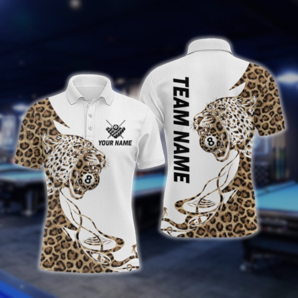 Custom Leopard 8 Ball Billiard Men Polo Shirts, Custom Leopard Billiard Team Shirts BLD0061