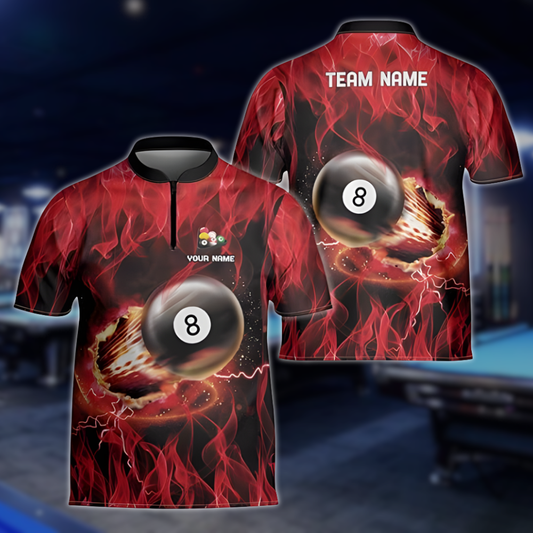 Custom Red Flame 8 Ball  Billiard Men Jersey, Custom Flame Billiard Team Shirts BLD0236