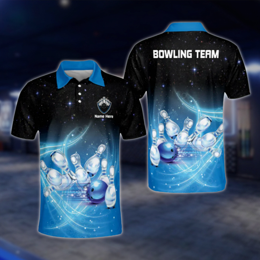 Custom Men's Blue And Black Polo Bowling Team Shirts, Custom Bowling Shirts BM0096 BOW0435