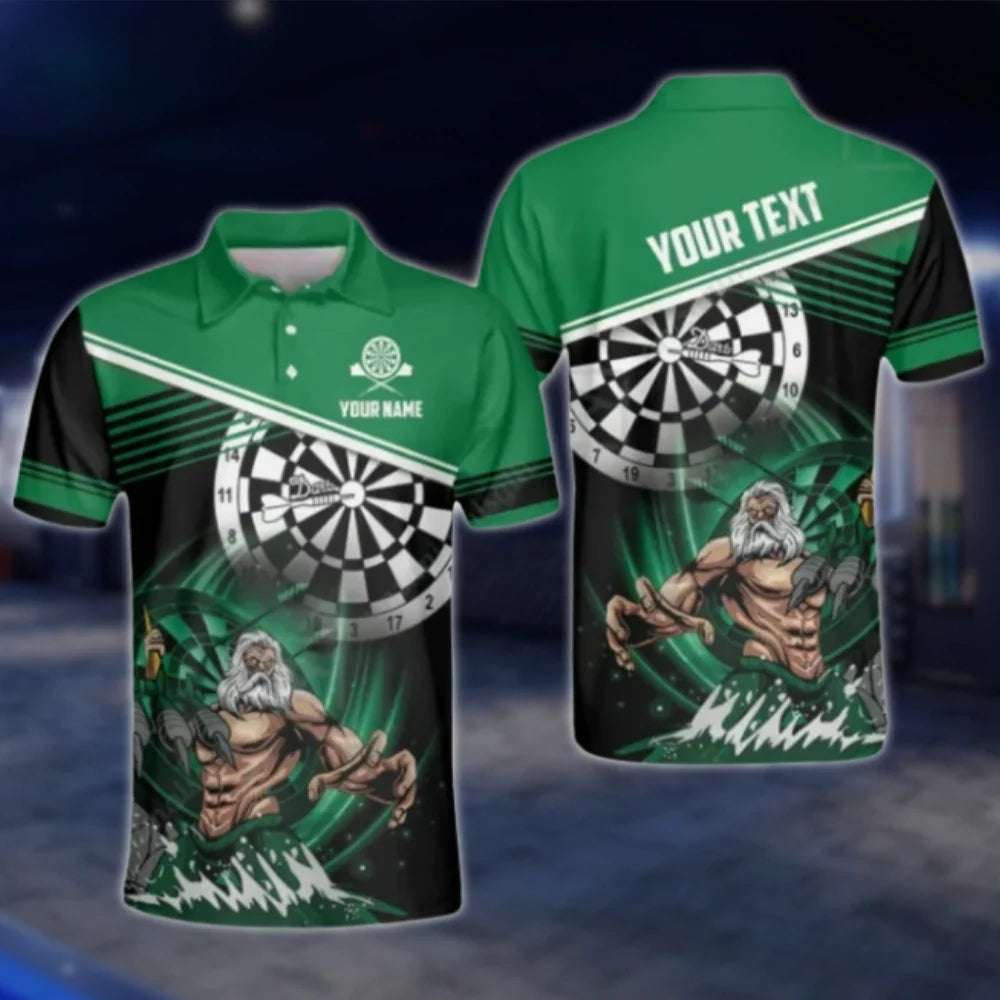 Personalized Poseidon Men's Green Dart Polo Shirt, Custom Team Dart Shirts DAT0276