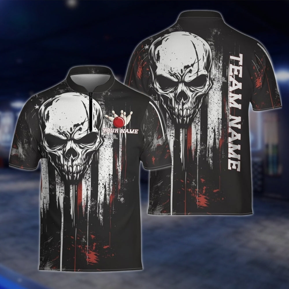 Custom Skeleton Black White Bowling Jersey Mens, Custom Skull Bowling Team Shirts BZ0141 BOW0454