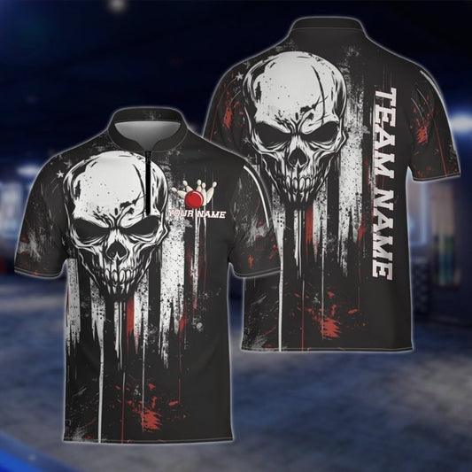 Custom Skeleton Black White Bowling Jersey Mens, Custom Skull Bowling Team Shirts BZ0141 BOW0454