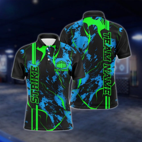 Custom Team Cyan Green Bowling Polo Shirt For Mens, Custom Bowling Team Shirts BO0203 BOW0390