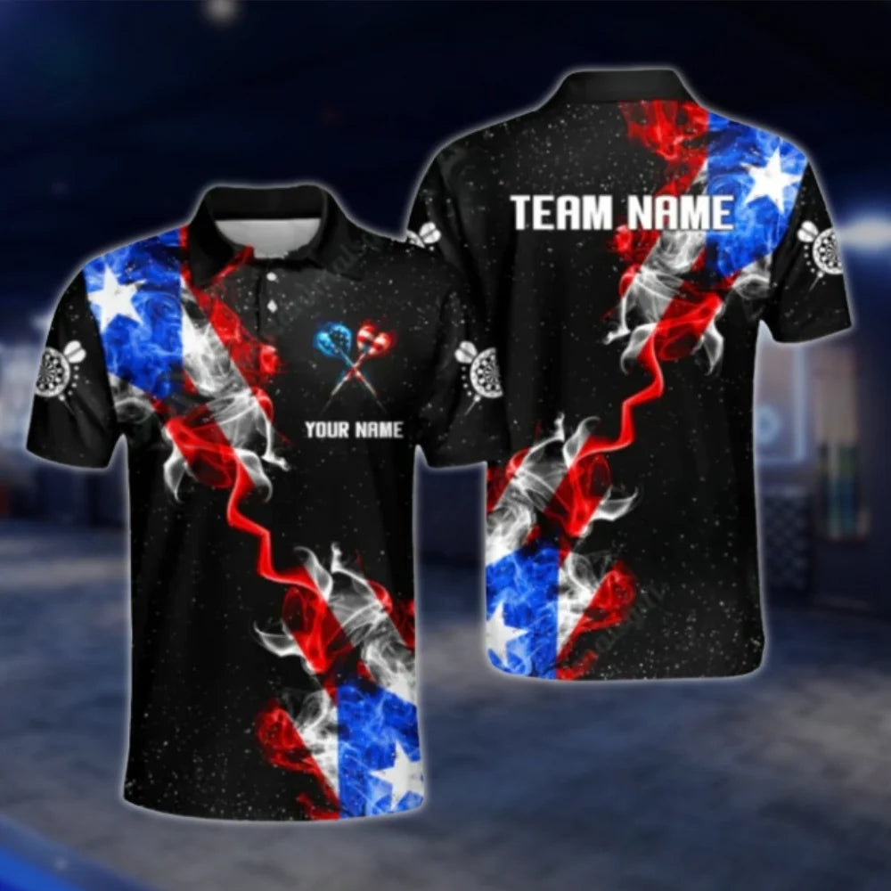 Custom American Flag Smoke Dart Mens Polo Shirt, Custom Patriotic Dart Team Shirts DAT0278