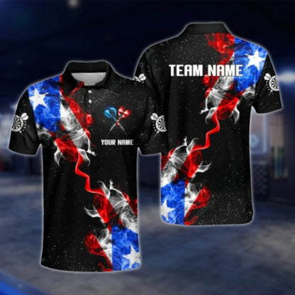 Custom American Flag Smoke Dart Mens Polo Shirt, Custom Patriotic Dart Team Shirts DAT0278