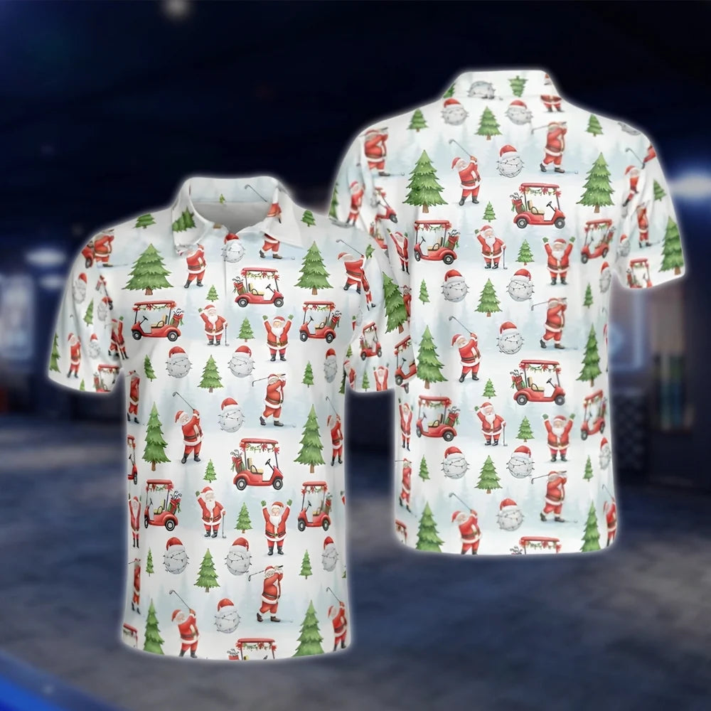 Mens Funny Santa Christmas Golf Polo Shirts, Christmas Golf Shirts GOF0256