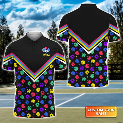 Pickleball Pattern In Black Personalized Name 3D Polo Shirt QB95 Gift For Pickleball Player PKL0117