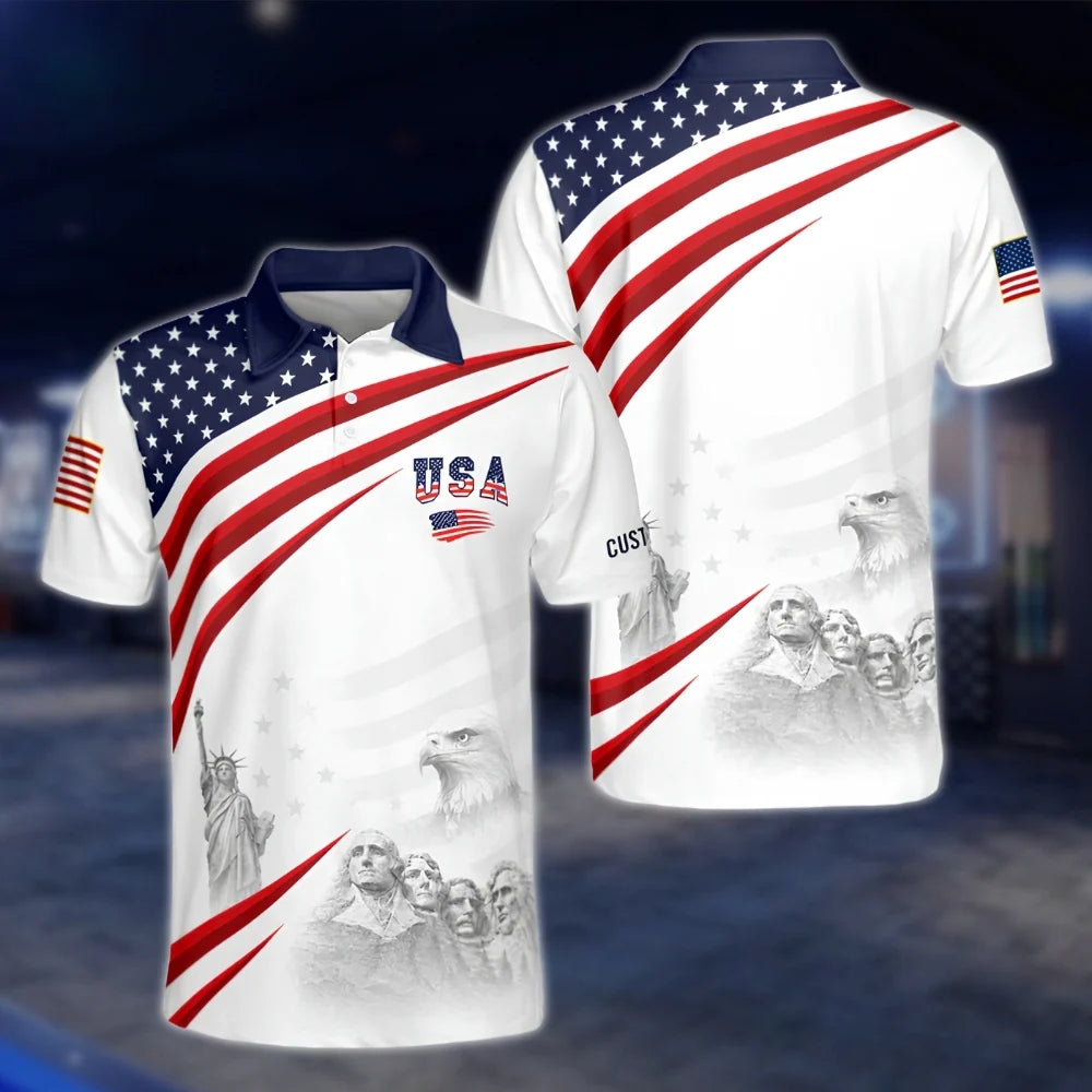 Custom USA Flag Golf Polo Shirts For Men, Custom Patriotic Golf Shirts GOF0204