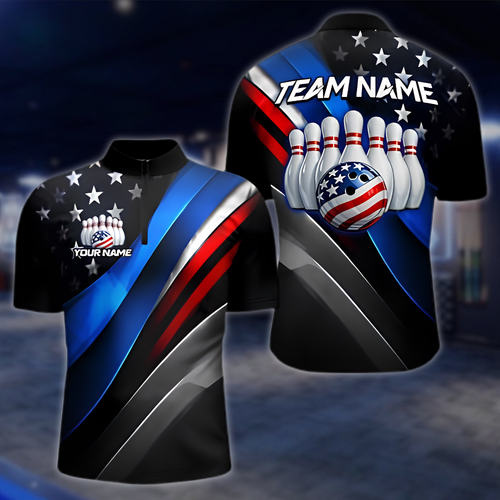 Personalized Neon USA Flag Bowling Mens Jersey, Custom Patriotic Bowling Shirt Team BZ0878 BOW0065