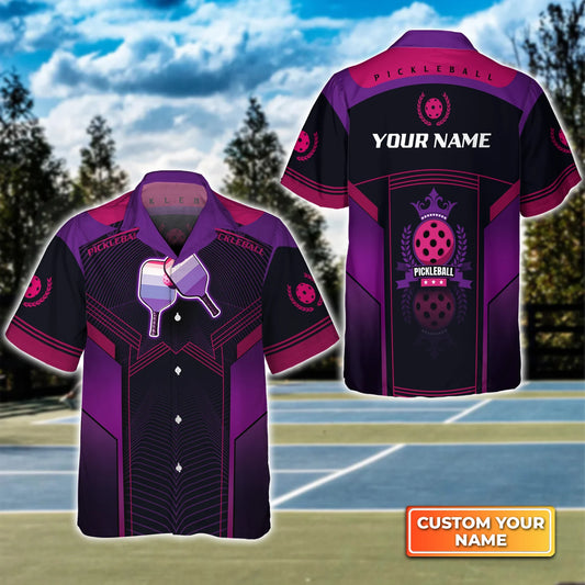Pickleball Paddles Purple Pattern Personalized Name 3D Hawaiian Shirt QB95 Gift For Pickleball Player PKL0131
