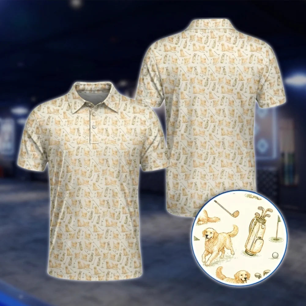 Golden Retriever Vintage Golf Polo Shirt, Golden Retriever Golf Shirt Dog Lover GOF0043