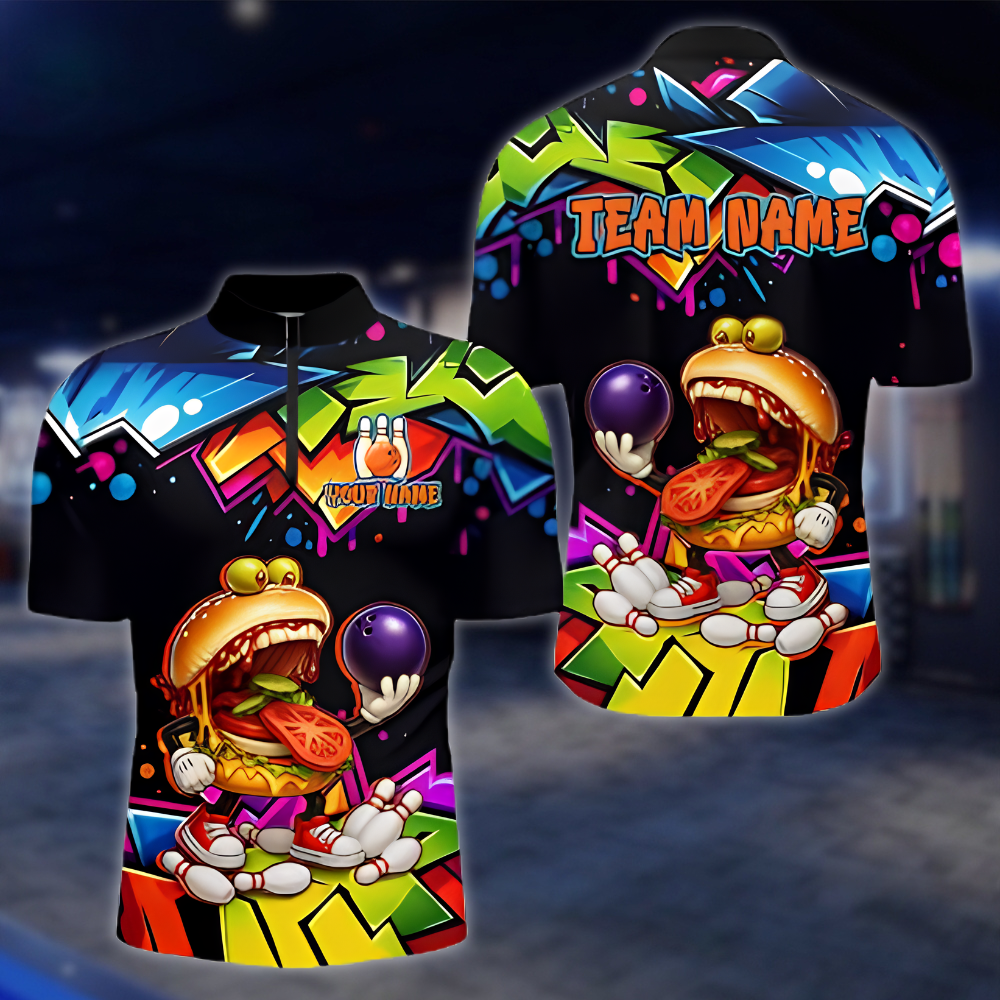 Personalized Funny Hamburger Bowling Jersey Mens, Custom Hamburger Bowling Shirt For Team BZ0899 BOW0044