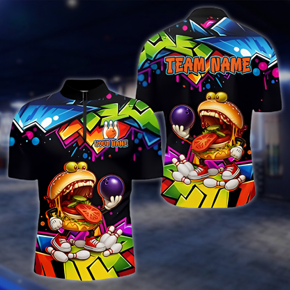 Personalized Funny Hamburger Bowling Jersey Mens, Custom Hamburger Bowling Shirt For Team BZ0899 BOW0044