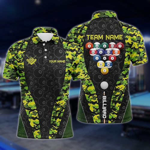 Custom Camo 8 Ball Billiard Polo Shirt For Men, Custom Camo Pool Billiard Team Shirts BLD0246