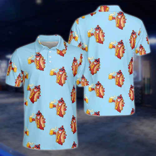 Funny Hot Dog And Beer Golf Mens Polo Shirt, Hot Dog Golf Shirt For Men GOF0135
