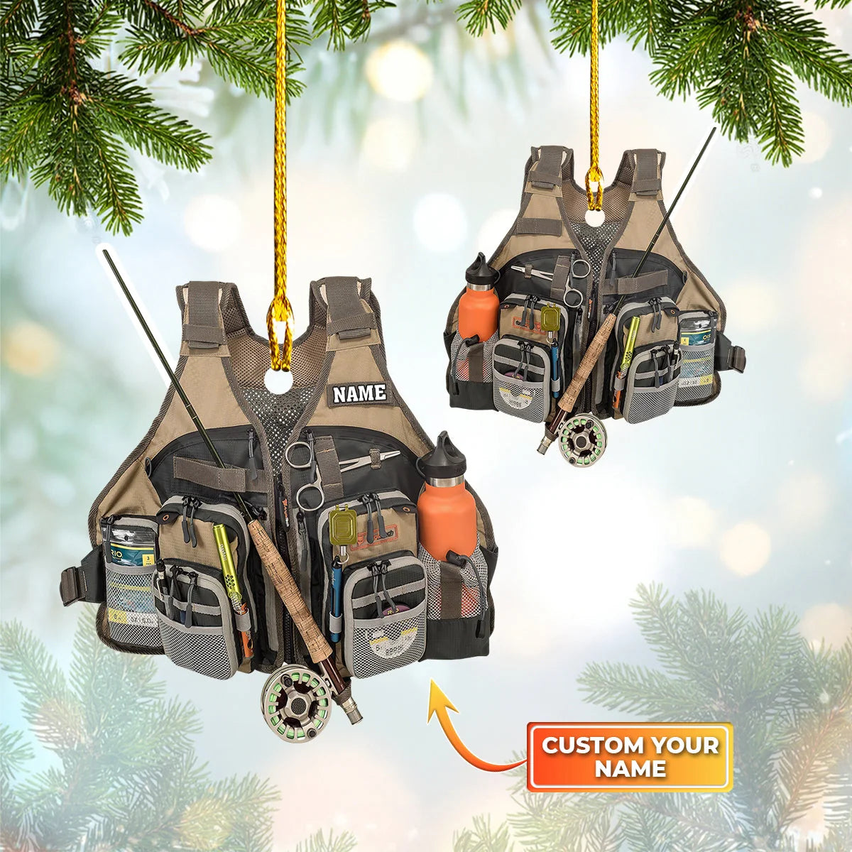 Fishing - Custom Shaped Ornament - Fishing Vest Orange Ornament 01 ORN0044