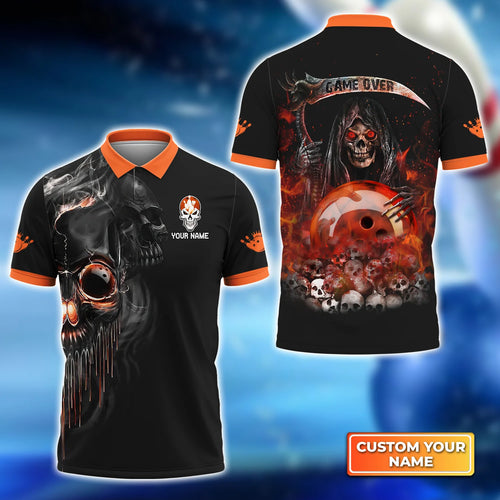 Orange Grim Reaper Bowling Personalized Name 3D Polo Shirt QB95 Gift For Bowler ORN0255