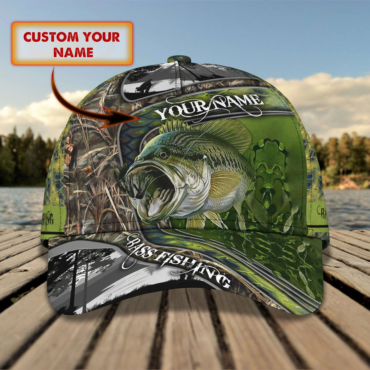 Bass Fishing 07 - Personalized Name Cap FISH0253
