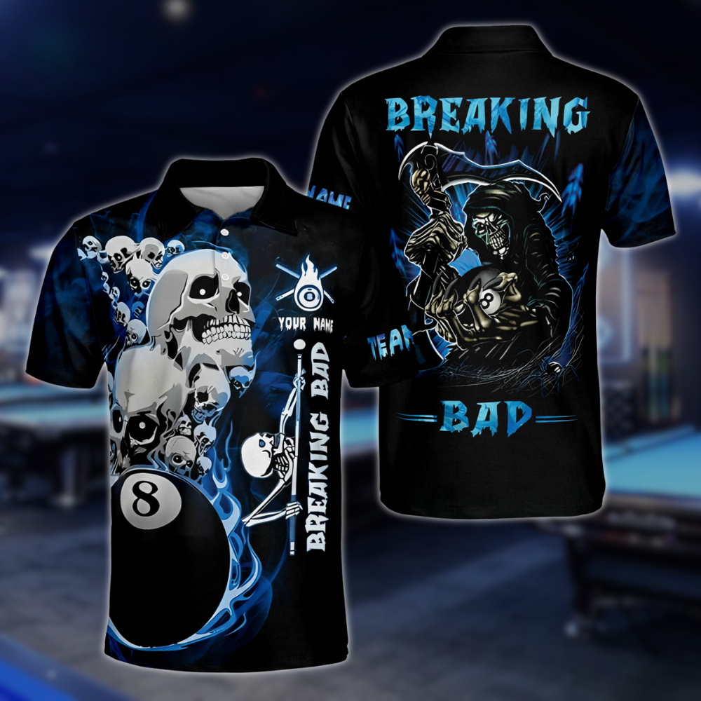 Breaking Bad Custom Skull 8 Ball Billiard Polo Shirt For Men, Custom Skull Billiard Team Shirts BLD0020