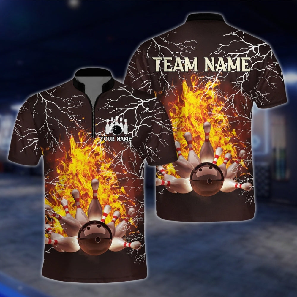 Fire Thunder Custom Bowling Jersey For Mens, Custom Flame Bowling Shirts For Team BZ0126 BOW0459
