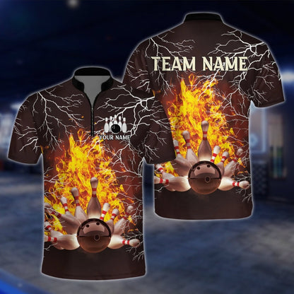 Fire Thunder Custom Bowling Jersey For Mens, Custom Flame Bowling Shirts For Team BZ0126 BOW0459