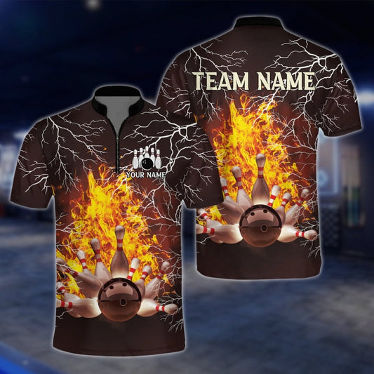Fire Thunder Custom Bowling Jersey For Mens, Custom Flame Bowling Shirts For Team BZ0126 BOW0459
