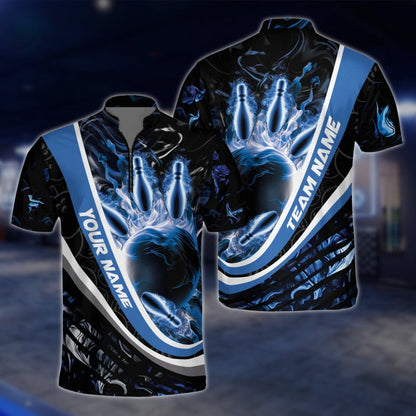 Custom Blue Flame Bowling Jersey For Mens, Custom Flame Bowling Shirts BZ0128 BOW0456